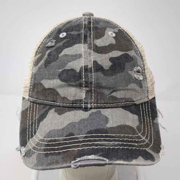 C.C Exclusives Strapback Trucker Hat Multi One Size Mesh Back Camo Ponytail - Picture 2 of 9